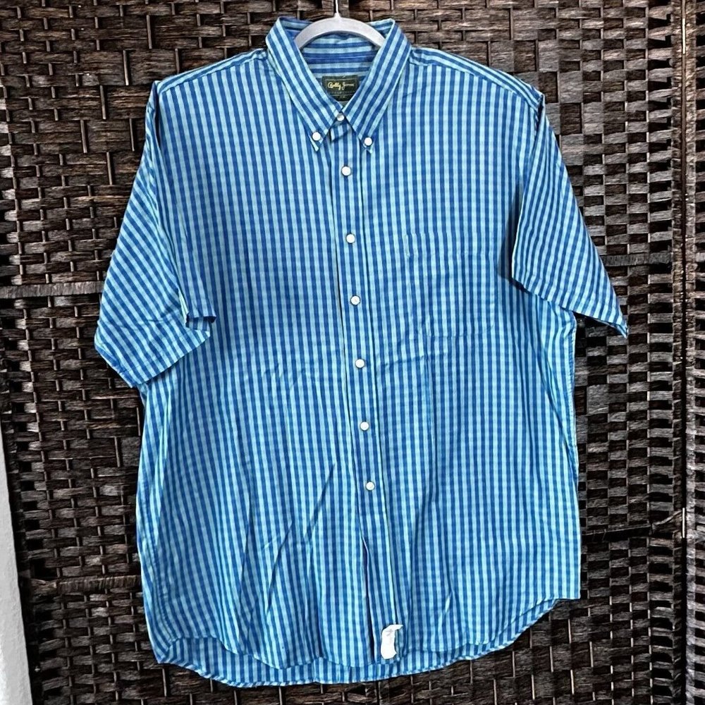 Bobby Jones Collection XXL Blue Green Checked Short Sleeve Cotton Shirt - Picture 3 of 4